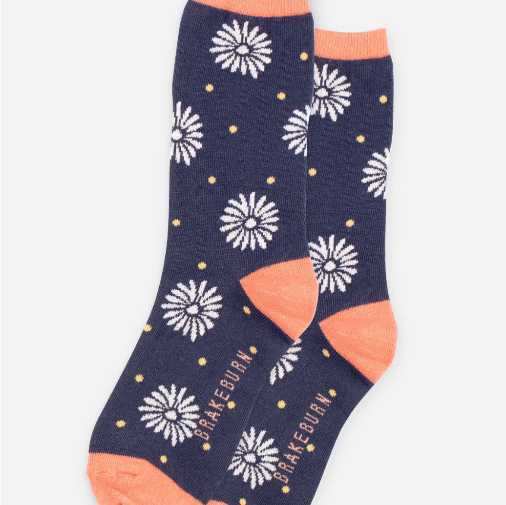 Flower Polka Socks- Navy