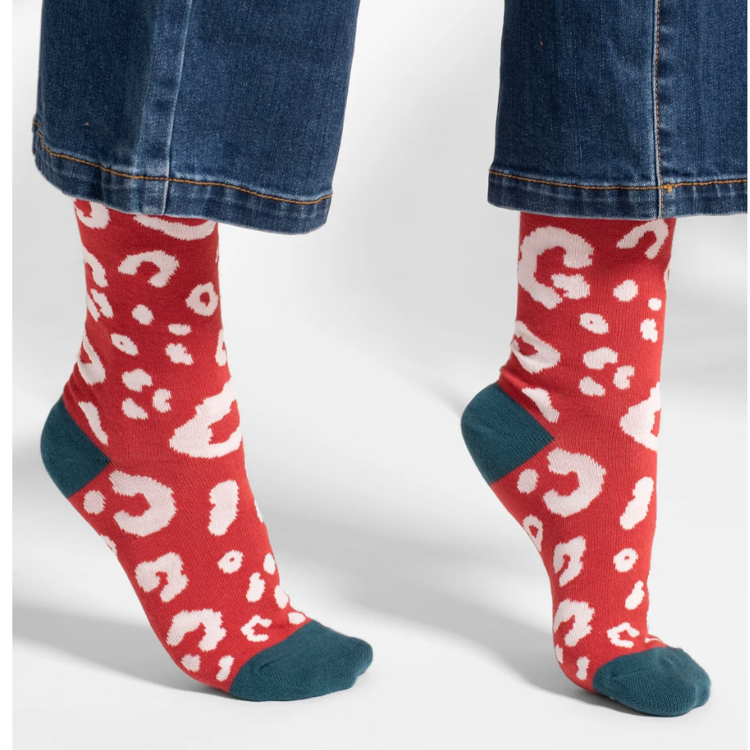 Red Leopard Print Socks