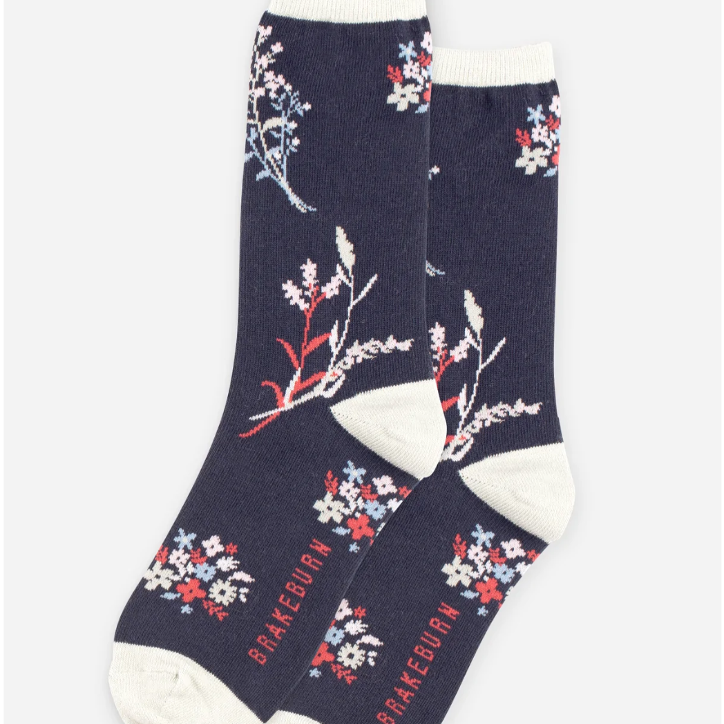 Meadow Trail Socks- Navy Floral