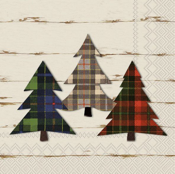 Checkered Pine Trees (Cream)- Cocktail Napkins