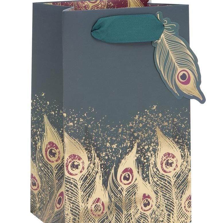 Teal Peacock Feathers Gift Bag