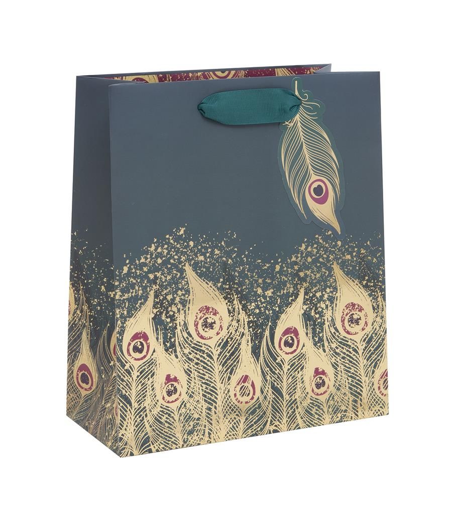 Teal Peacock Feathers Gift Bag (Medium)