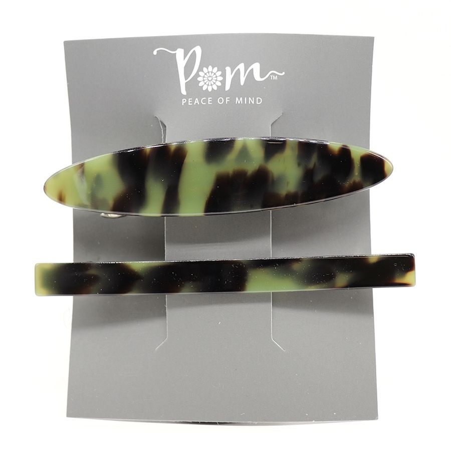 Olive green mix acrylic hair clip duo