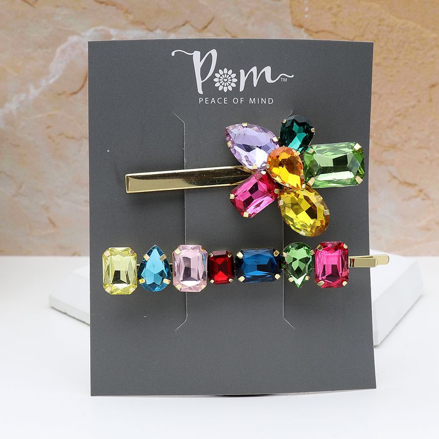Colourful glass flower hairclip duo