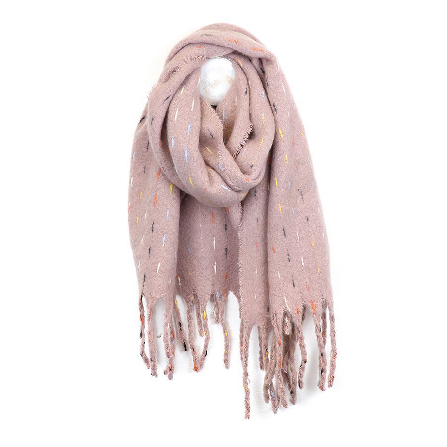 Pink boucle scarf with stitch detail