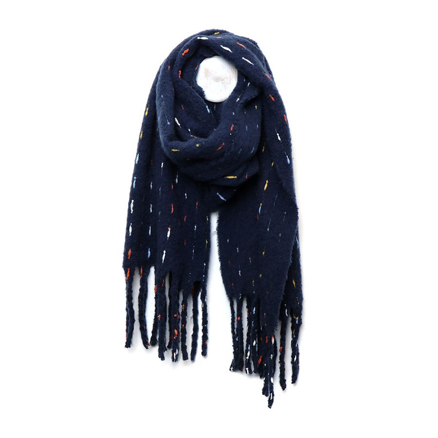 Navy boucle scarf with stitch detail