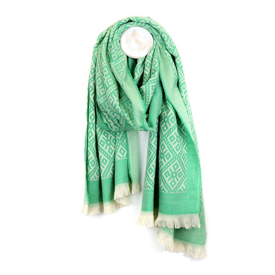 Green Aztec tile jacquard scarf
