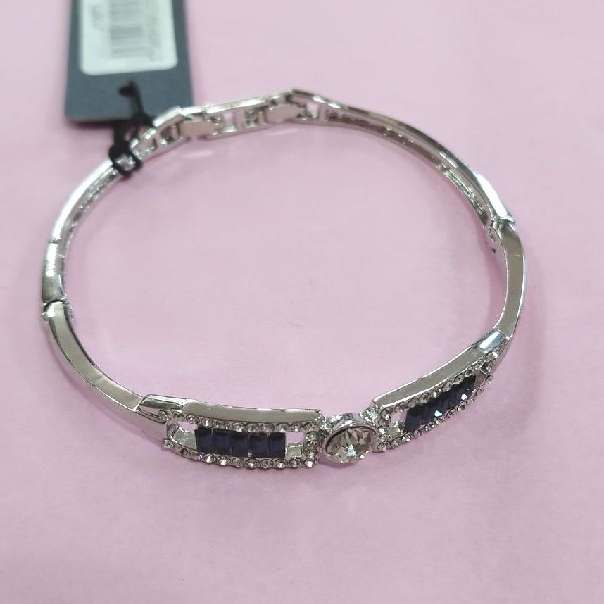 Silver Jewelled Bangle with Blue Studded Detail