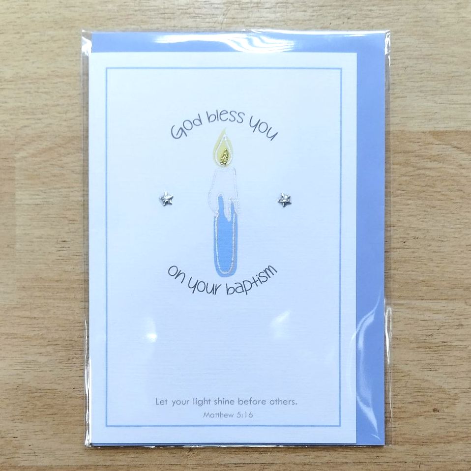 Baptism Card- Blue (with verse)
