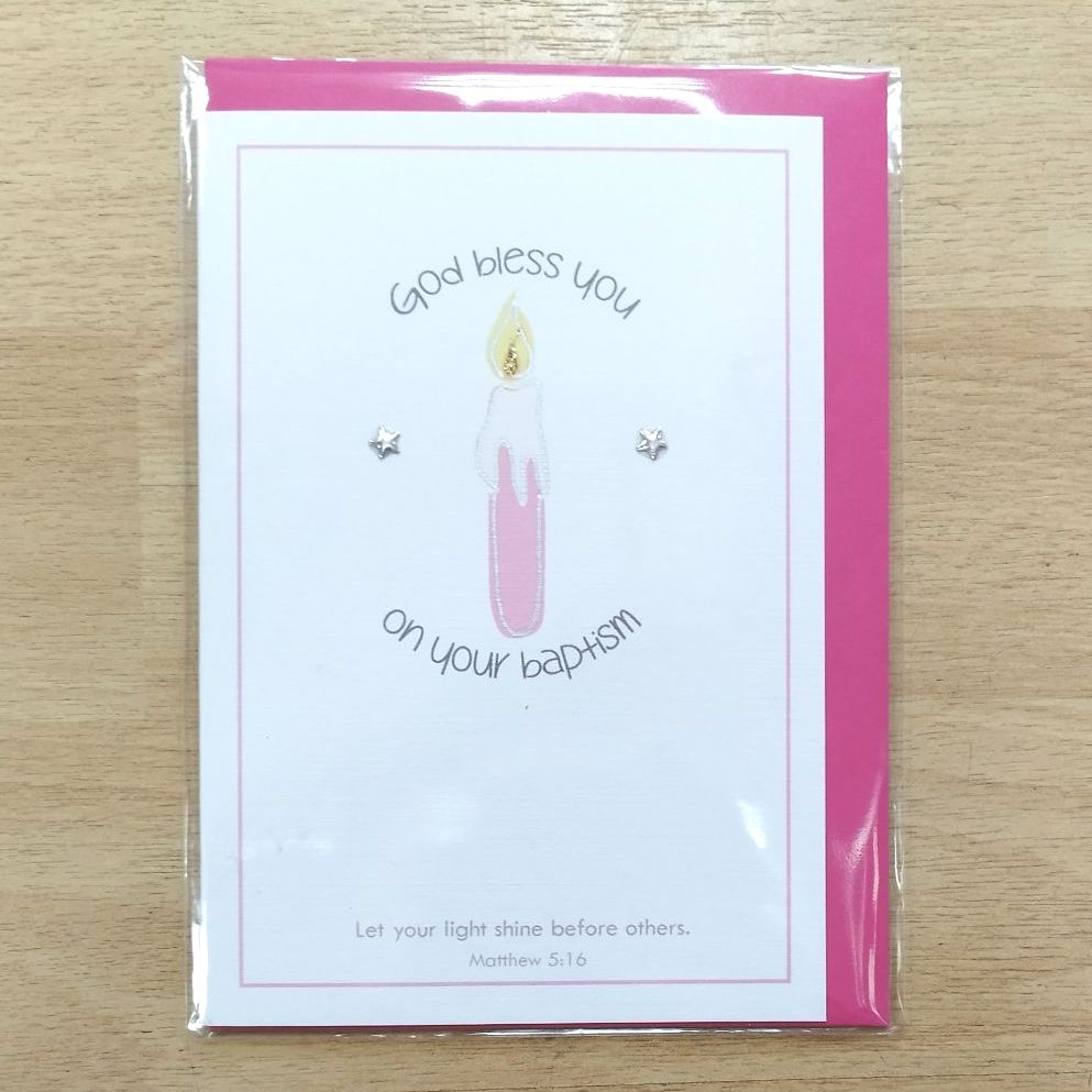 Baptism Card- Pink (with verse)