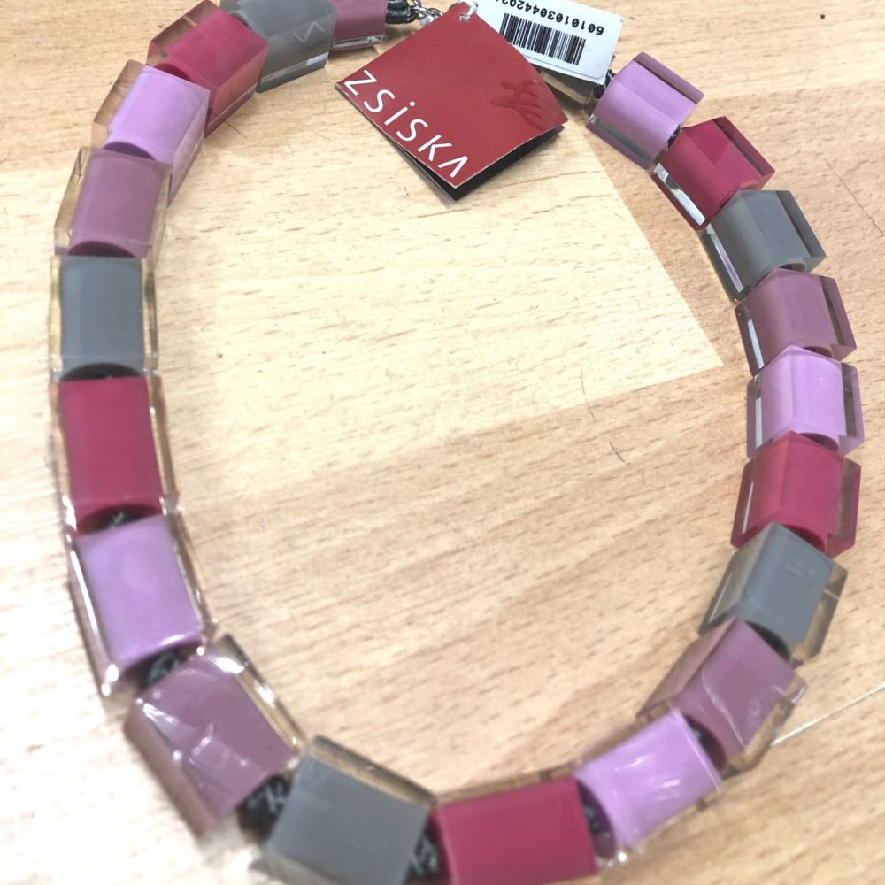 Red, Pink, Grey Cubed Necklace
