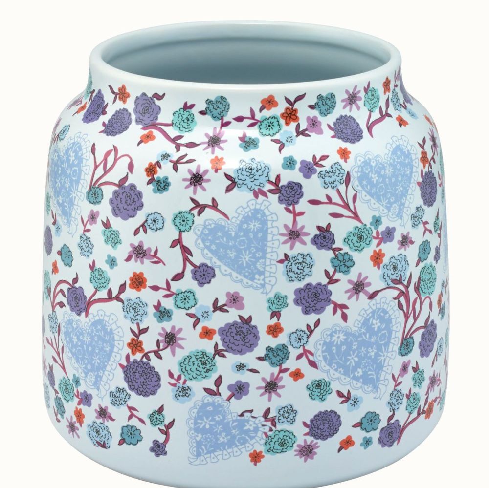 Floral Heart Frill Medium Stoneware Vase- Blue