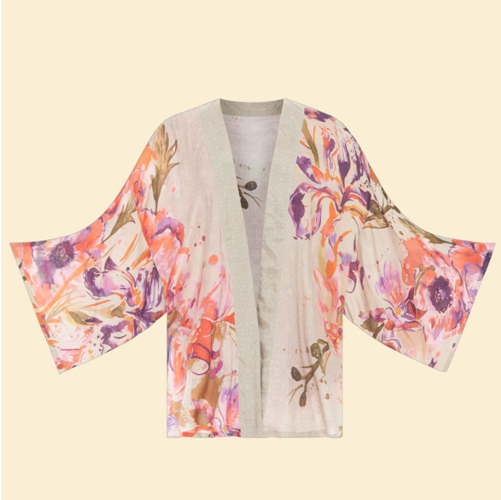 Orchid and Iris Kimono Jacket - Coconut