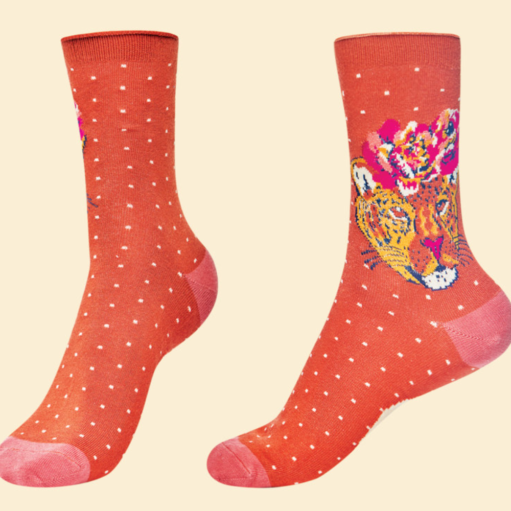 Sassy Leopard Ankle Socks - Terracotta
