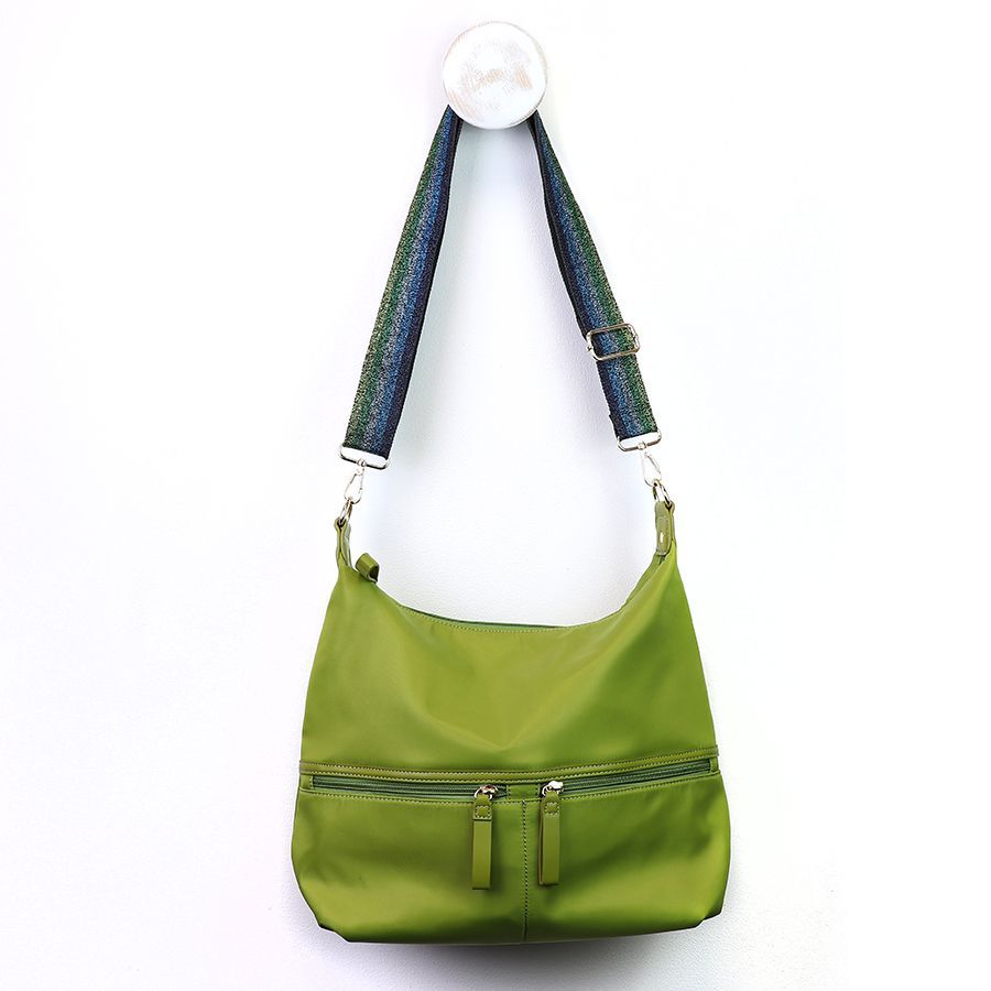 Pistachio recycled nylon scoop bag with free lurex strap