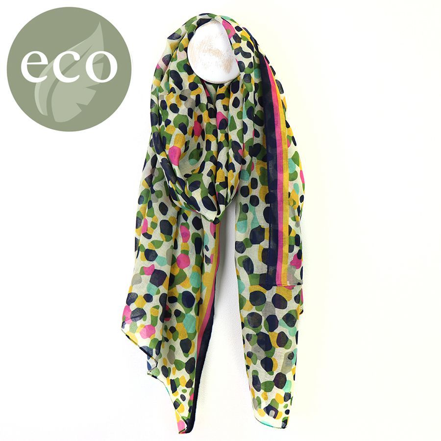 Recycled khaki and pink mix camo print and border scarf