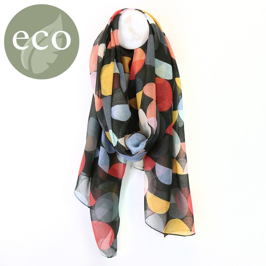100% Recycled charcoal multi mix circle print scarf