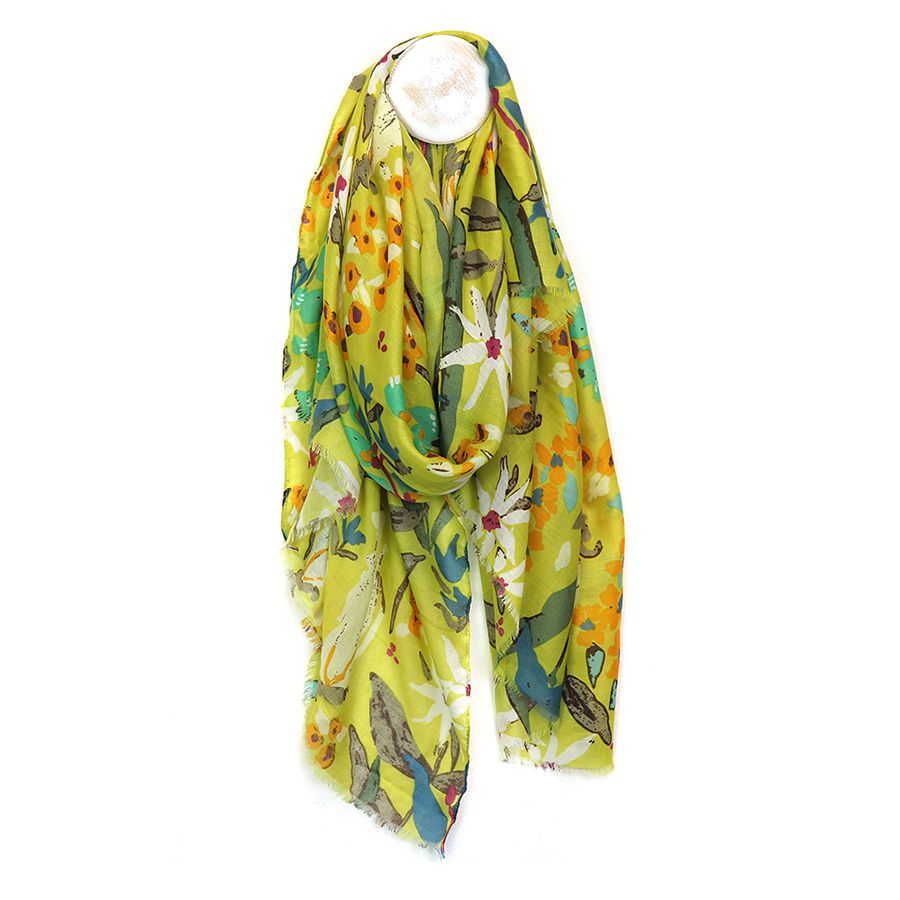 Lime green painted flower print scarf