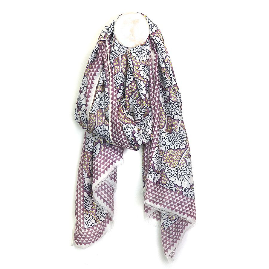 Blush and white ginkgo leaf triangle border scarf