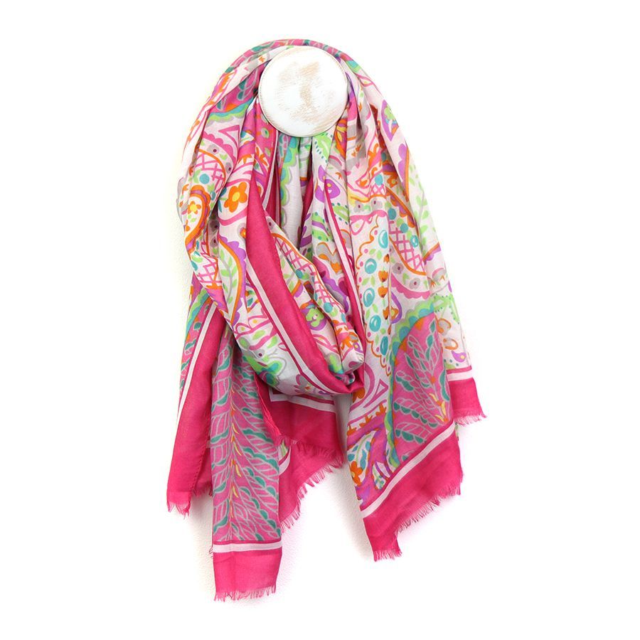 Pink and green mix paisley print scarf