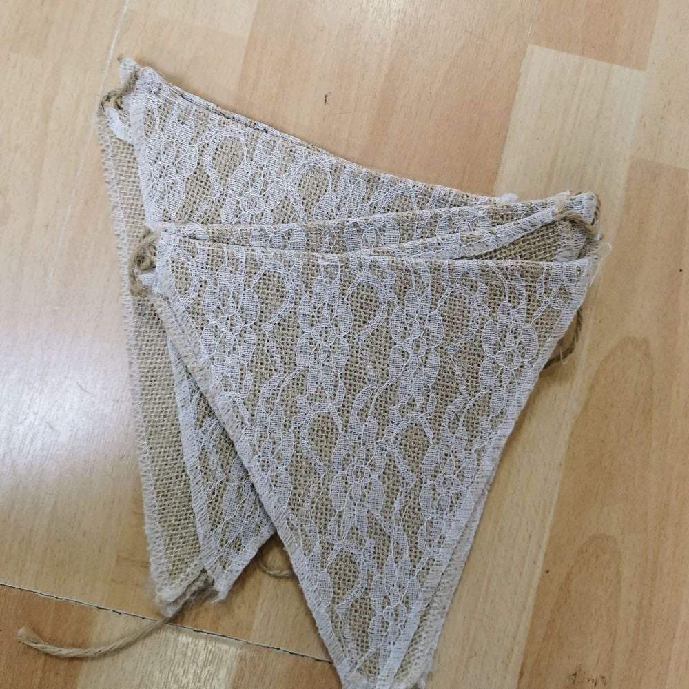 Bunting- natural burlap and lace