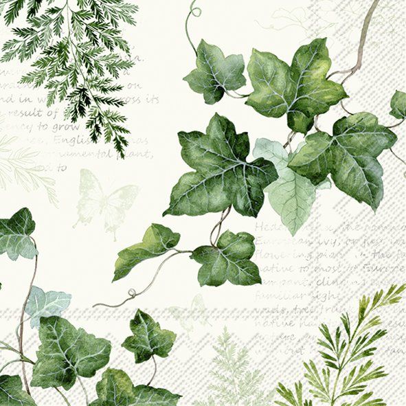 Elwin Cream Napkins- Green leaves