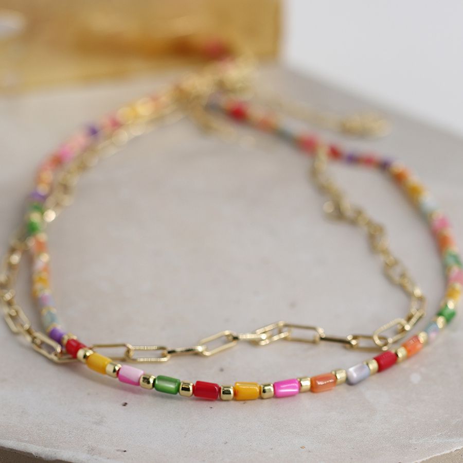 Golden chain and rainbow shell necklace