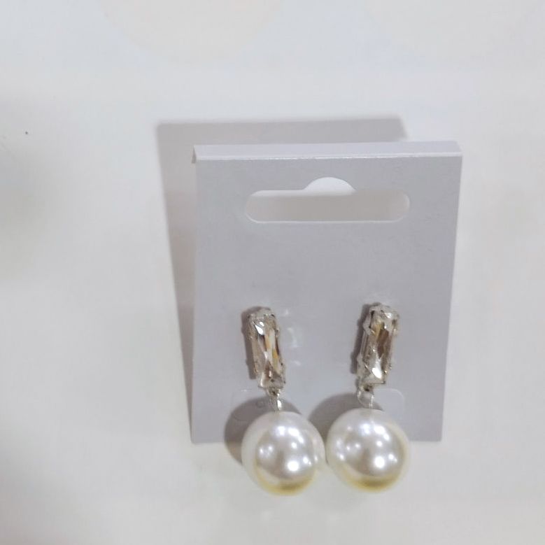 Faux Pearl Earrings with silver trim