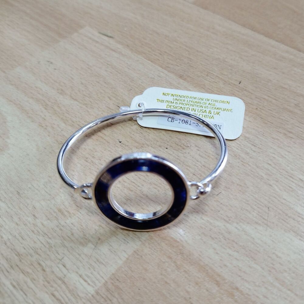 Silver bangle with blue-iridescent face