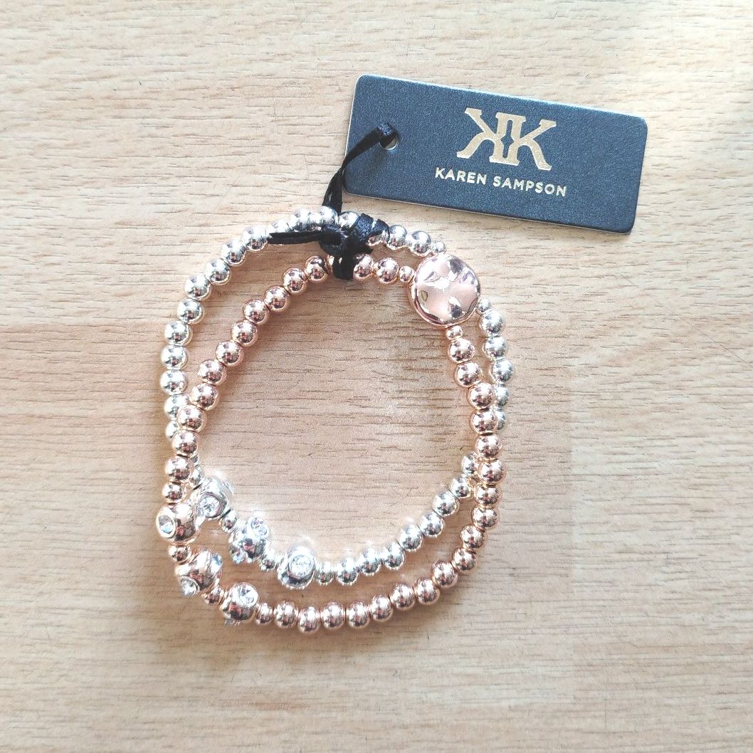 Elasticated Rose Gold and Silver Bracelet with Clear stone Jewels