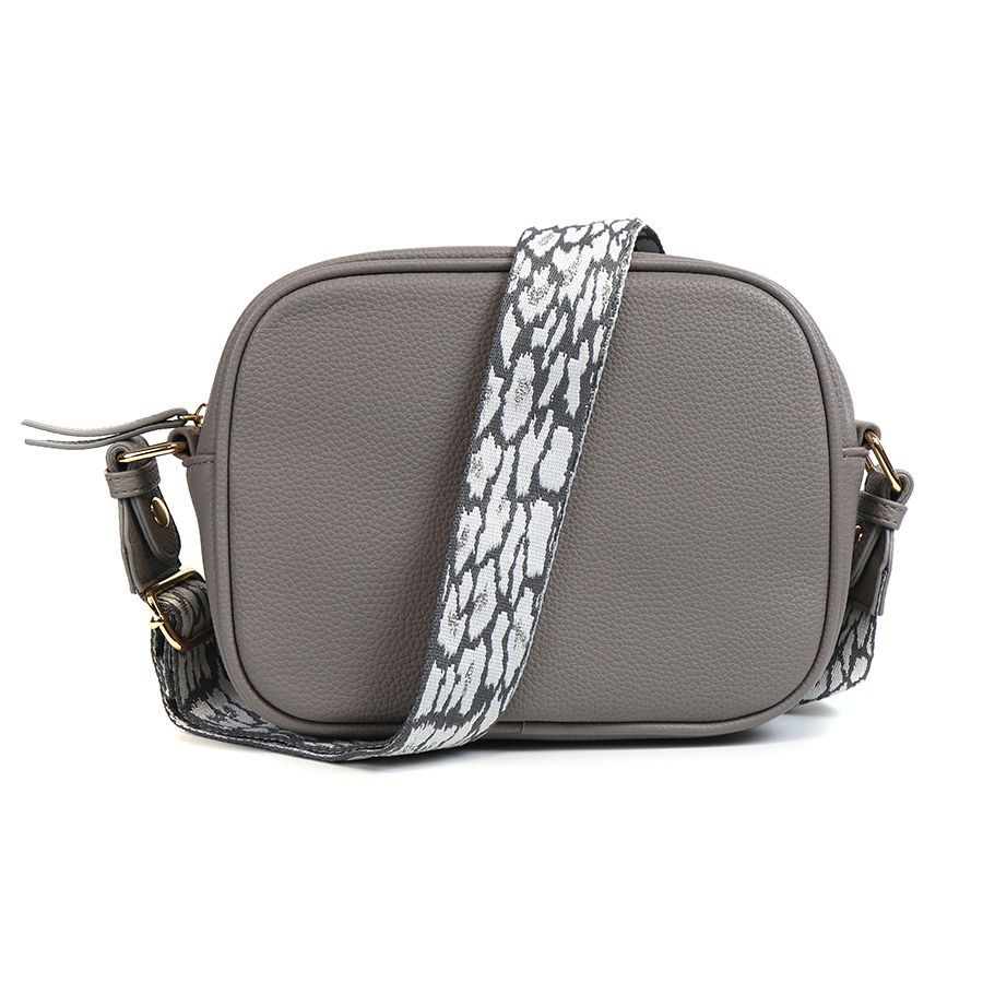 Vegan Leather camera bag with animal print strap- Grey