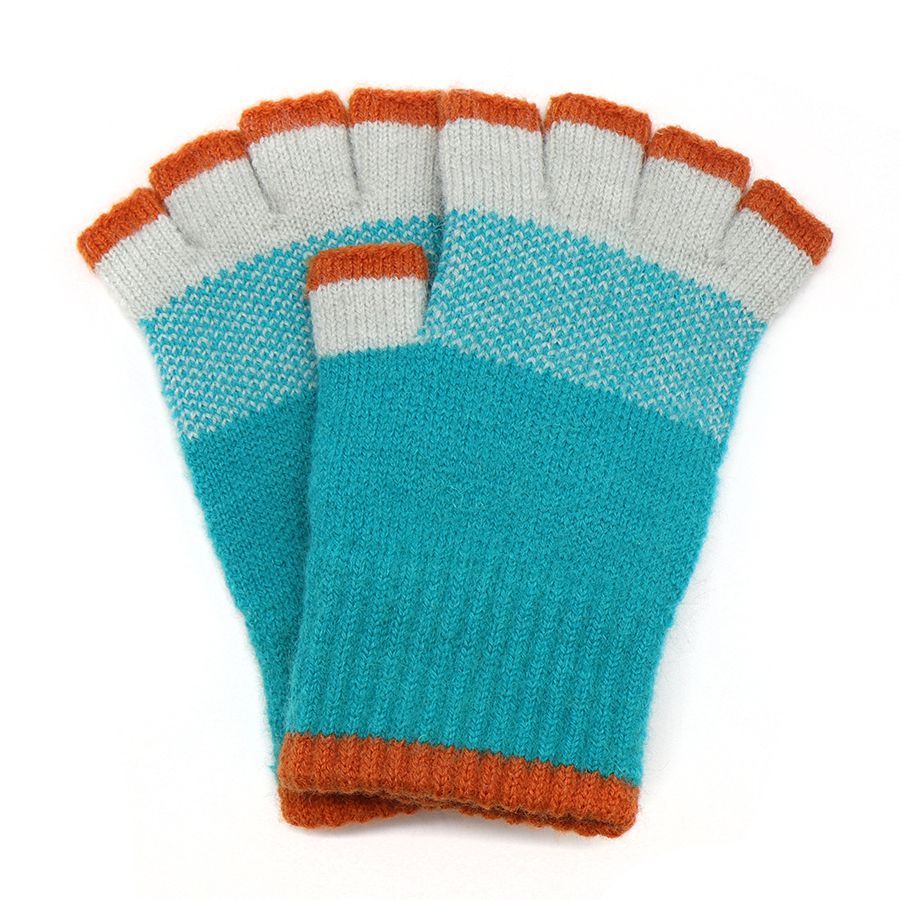 Fingerless Gloves- Aqua and orange
