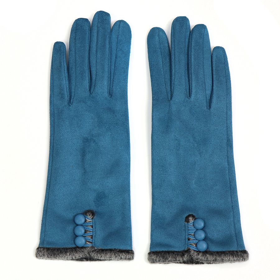 Blue faux suede button detail gloves