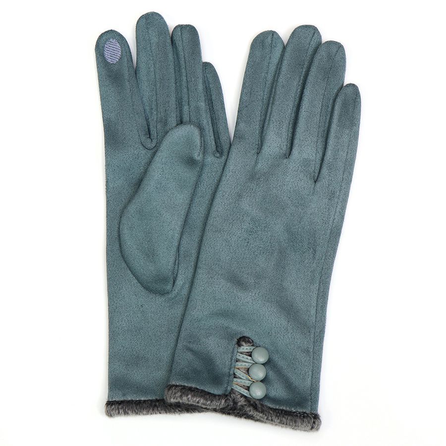Dusky teal faux suede button detail gloves