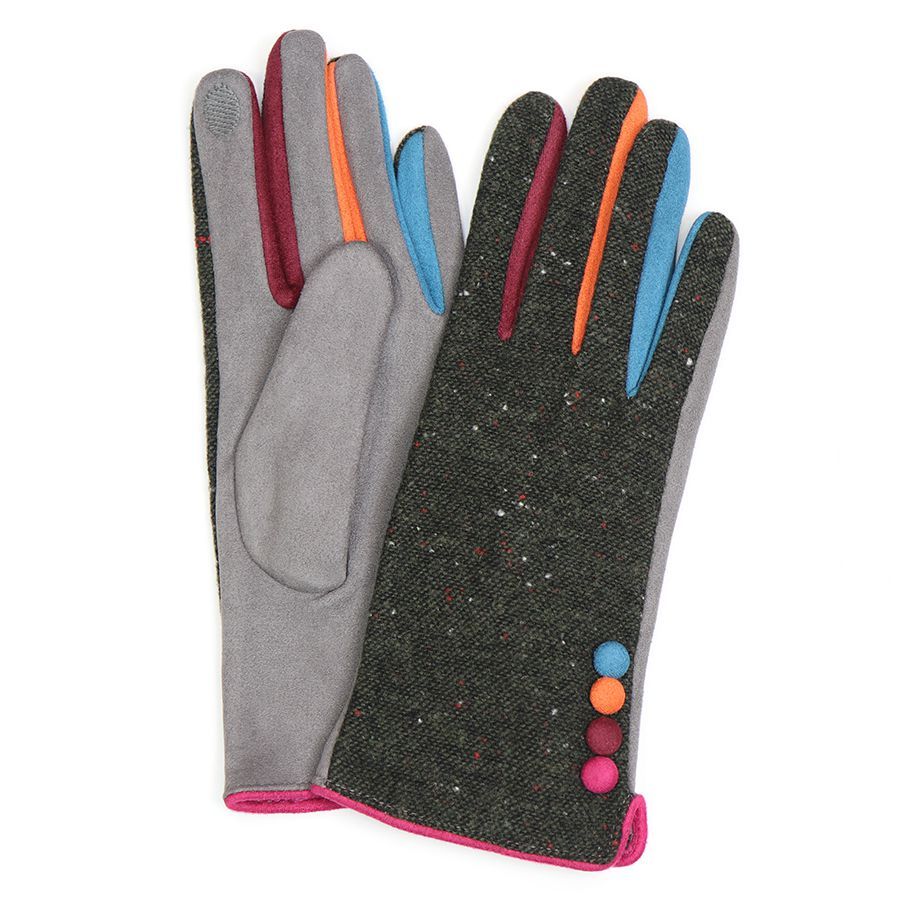 Dark grey tweed and colour contrast gloves