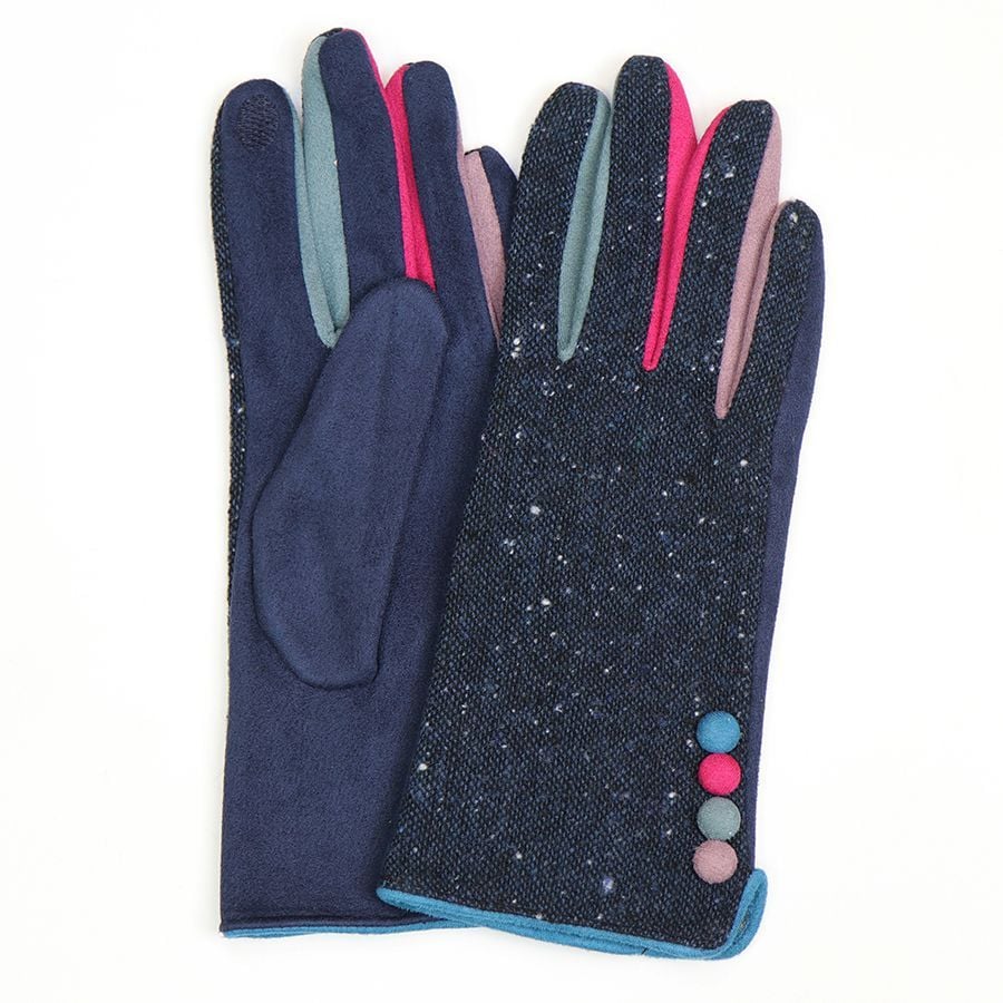 Navy blue tweed and colour contrast gloves