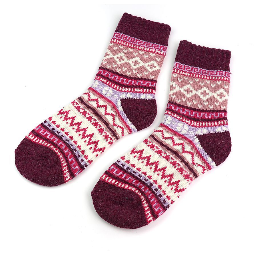 Pink mix nordic wool blend winter socks