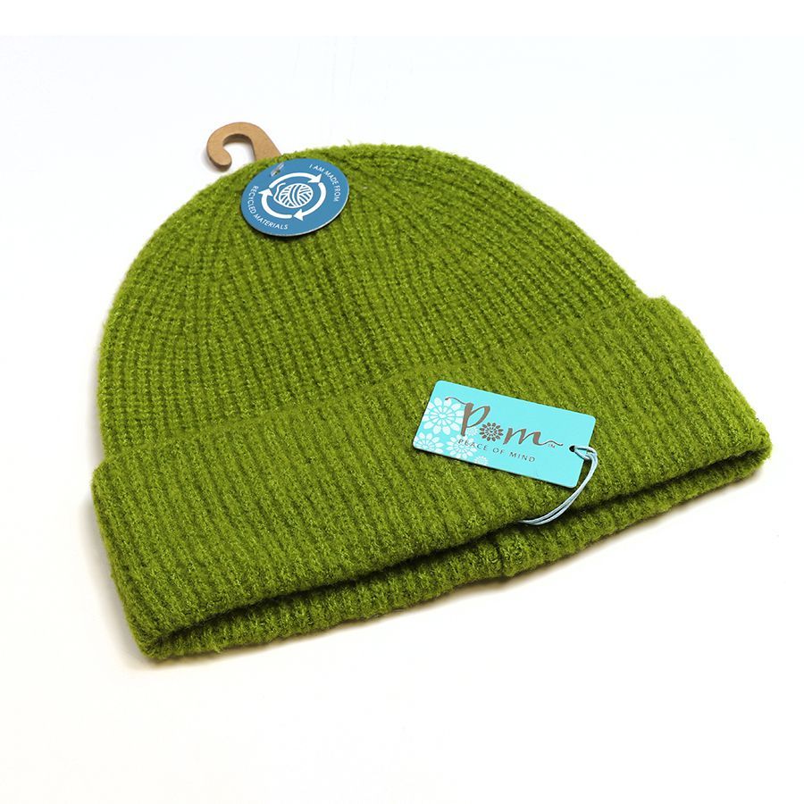 Recycled lime green ribbed beanie