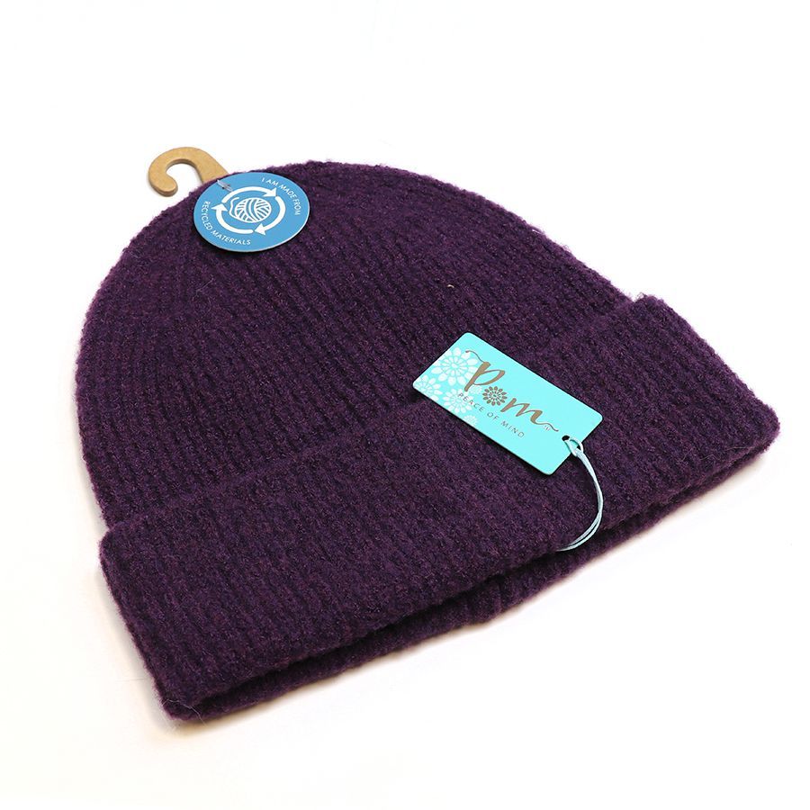 Recycled rich purple ribbed beanie