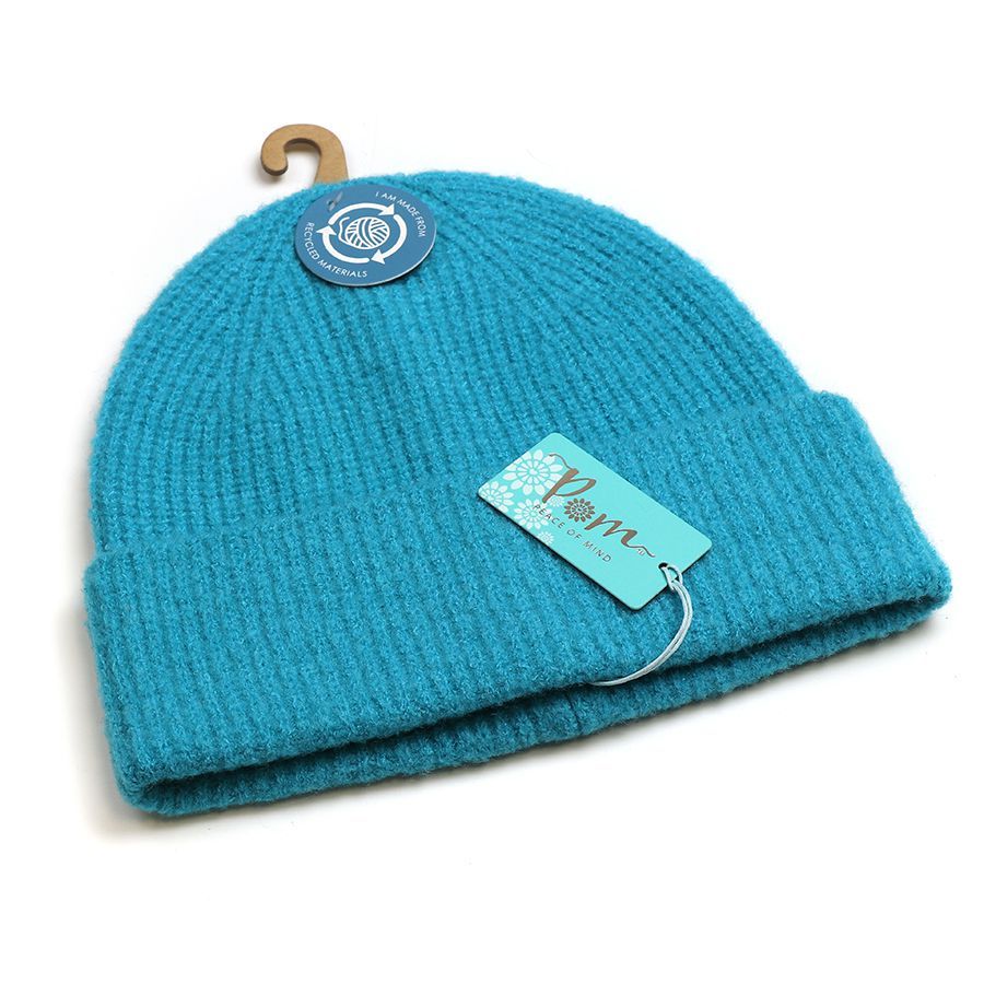Recycled turquoise ribbed beanie