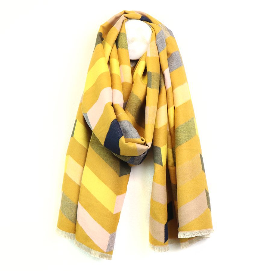 Mustard mix graphic chevron jacquard scarf
