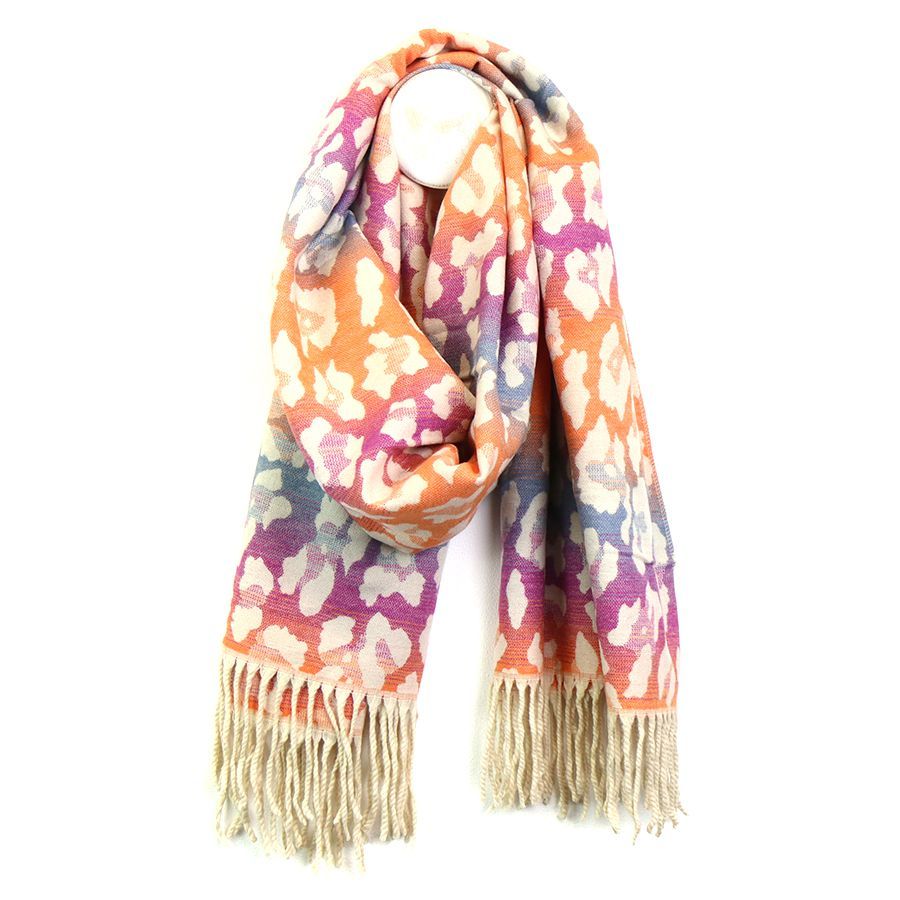 Pink and orange mix ombre animal print scarf