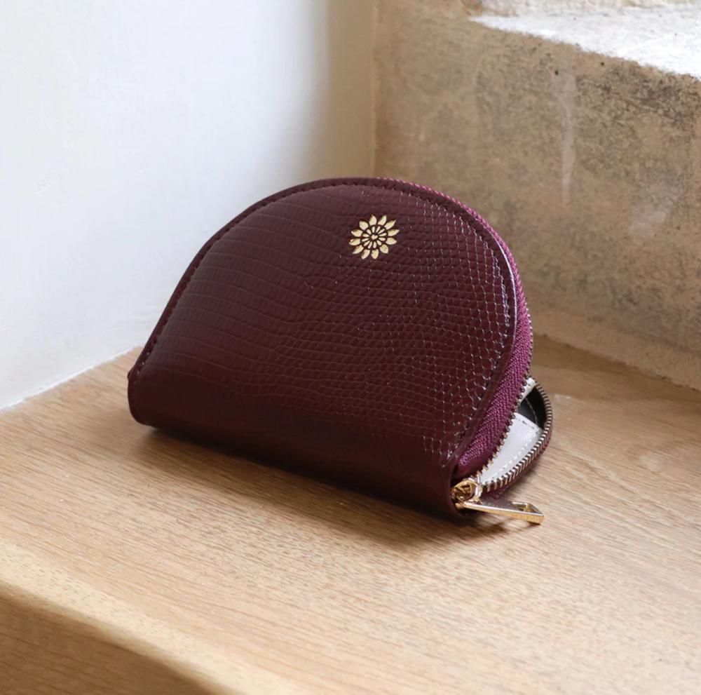 Burgundy Faux Textured Leather Half Moon Purse