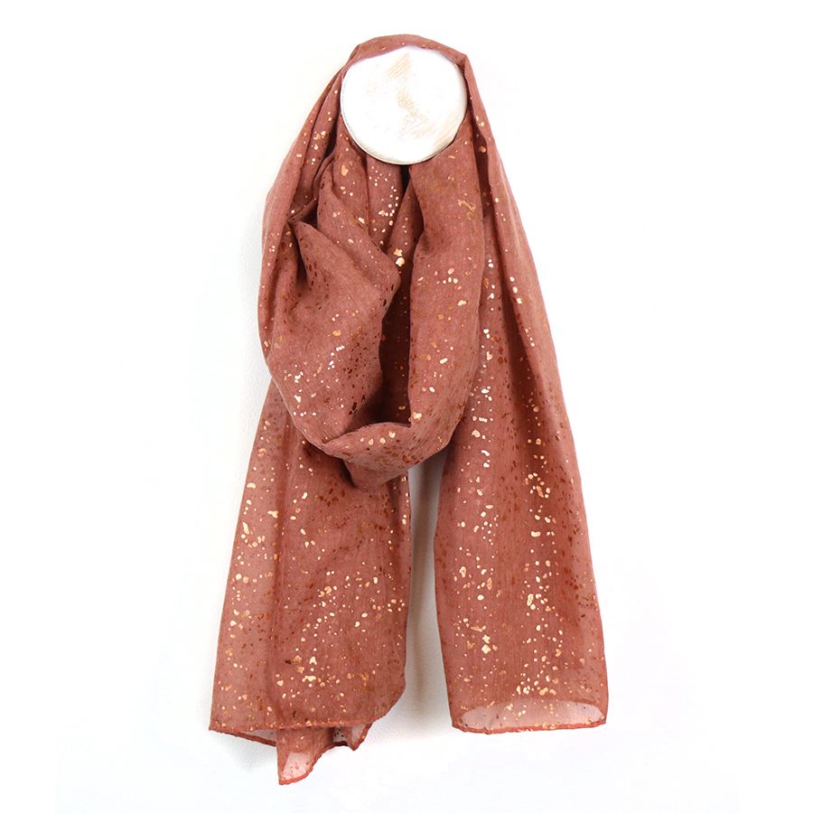 Rust Recycled Polyester Scarf with Rose Gold Speckled Foil