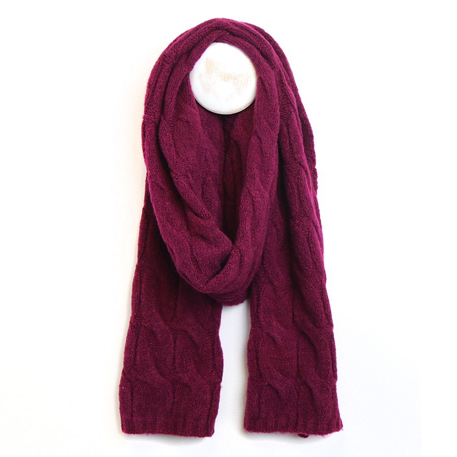 Deep Magenta Recycled Yarn Cable Knit Scarf