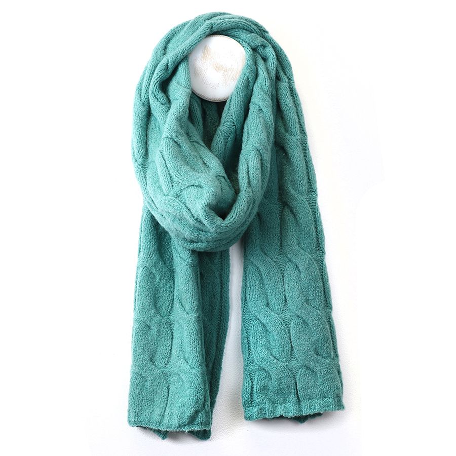 Mint Recycled Polyester Blend Yarn Cable Knit Scarf
