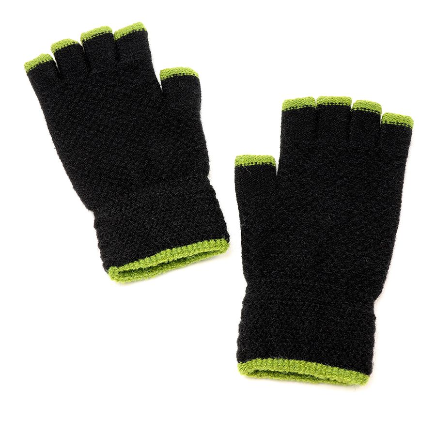 Black and Lime green men's fingerless gloves