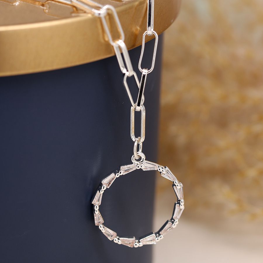 Silver plated linked crystals circle necklace