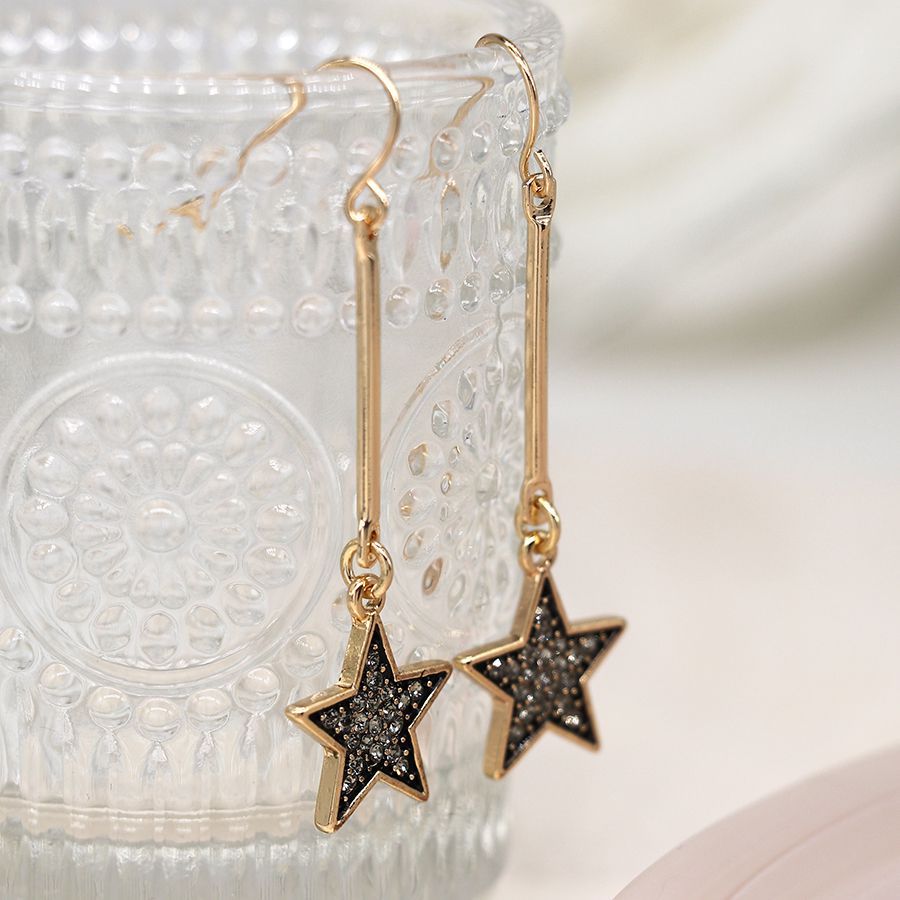 Faux gold plated bar drop and sparkle star earrings