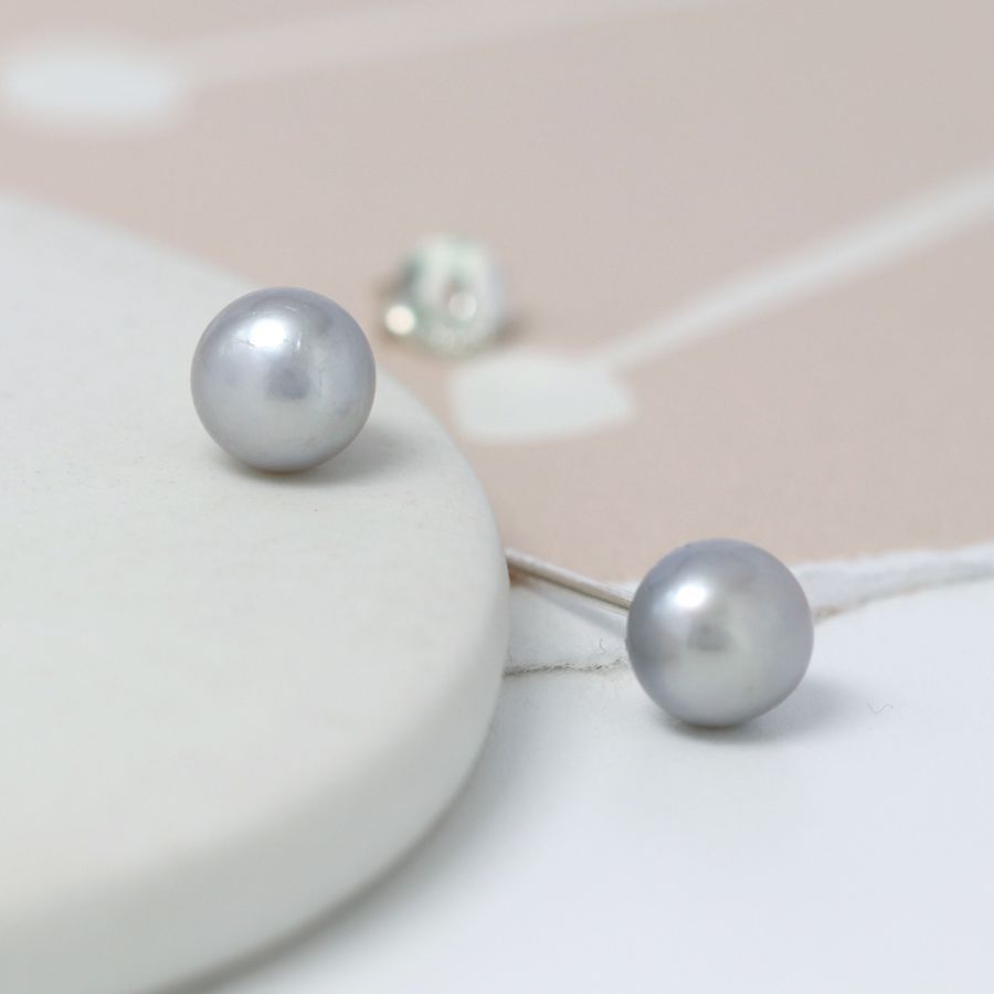 Grey Freshwater Pearl Stud Earrings